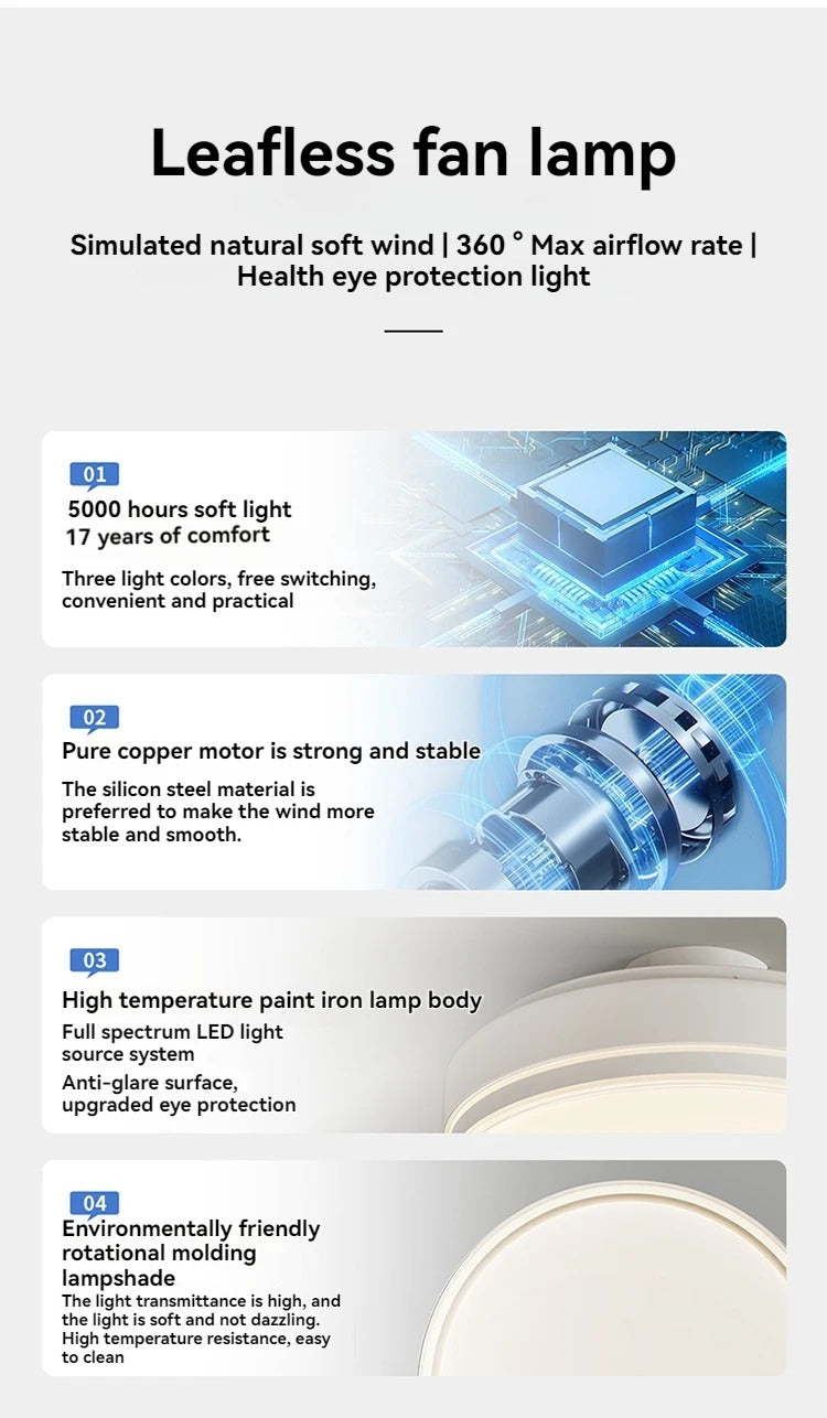 Modern Bladeless Ceiling Fans Round Flush Mount Fan Light