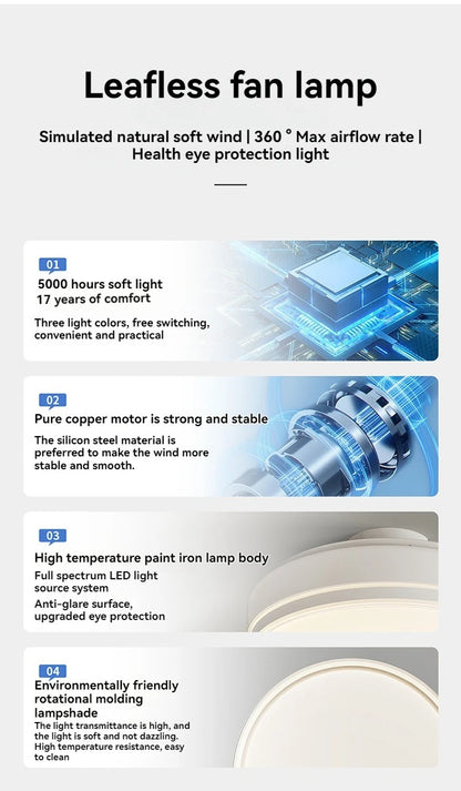 Modern Bladeless Ceiling Fans Round Flush Mount Fan Light