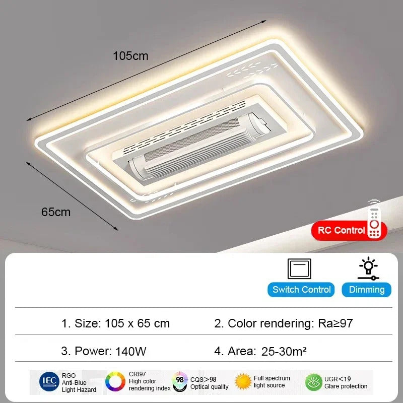 Invisible leafless LED ceiling fan light bedroom hotel remote control hanging lamp