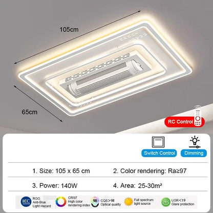 Invisible leafless LED ceiling fan light bedroom hotel remote control hanging lamp