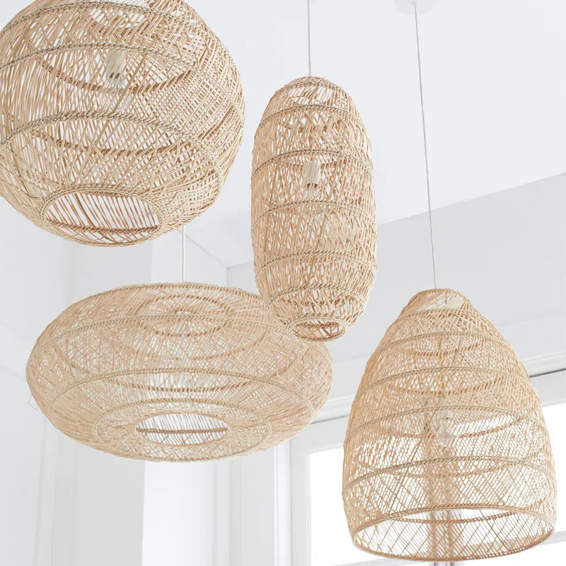 Natural Rattan wicker hanging lamp Chinese Style suspension