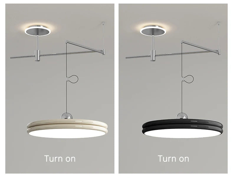 French Flying Saucer Pendant Light Creative Design Extendable Rotating Long Pole Lamp