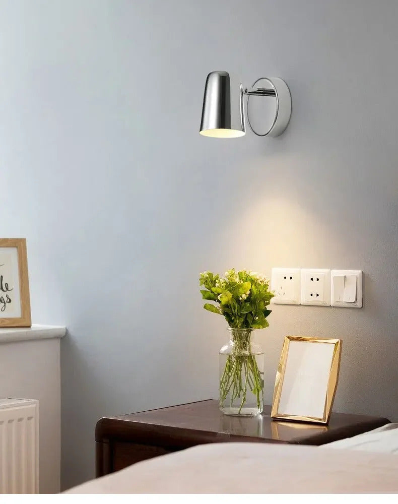 Modern Bauhaus silver small wall lamp Nordic simple bedroom bedside wall light
