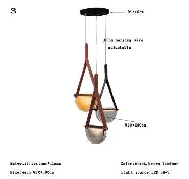Modern leather handmade glass pendant lamp gray amber clear glass pendant Light