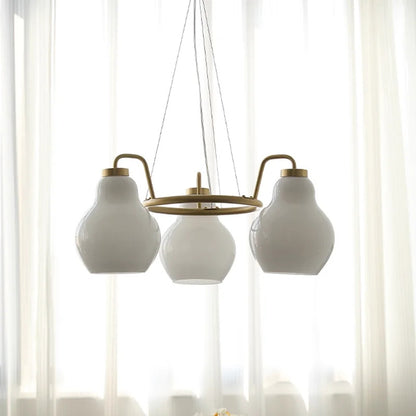 French vintage Cream Glass chandelier Nordic ring Calabash pear pendant lamp