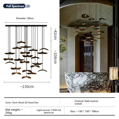 Japanese Lotus Leaf Chandelier Wabi Sabi Solid Wood Hanging Lamp