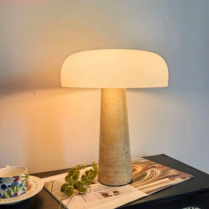 Modern Travertine Table Lamp Natural Stone LED Desk Lamp Indoor Decor Lighting Bedroom Living Room Study Matte Glass Lampshade
