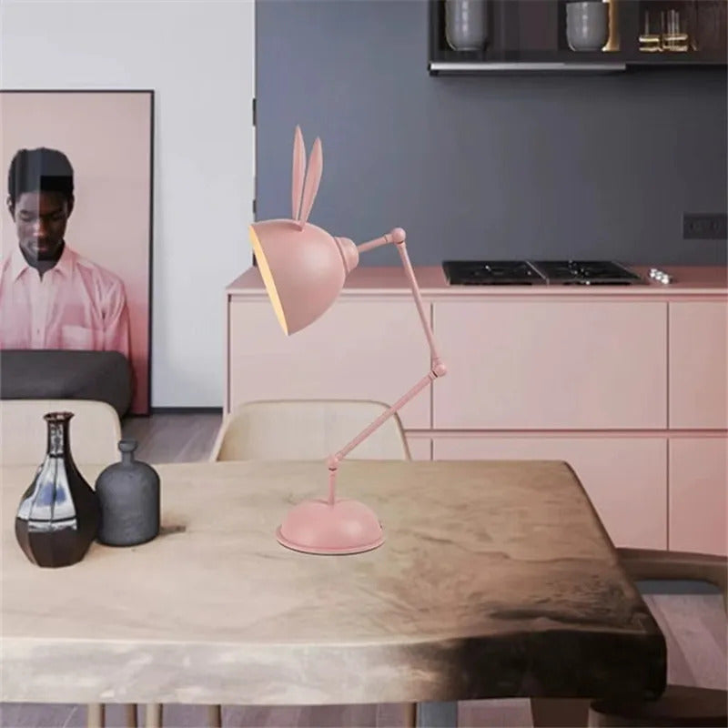 Nordic pink rabbit table lamp led folding arm desk lamp for Children's Room decor eye protection study bedside book reading lamp