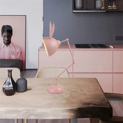 Nordic pink rabbit table lamp led folding arm desk lamp for Children's Room decor eye protection study bedside book reading lamp