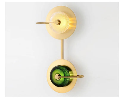 Nordic Retro round glass wall lamp Modern luxury metal plate Green Crystal wall light