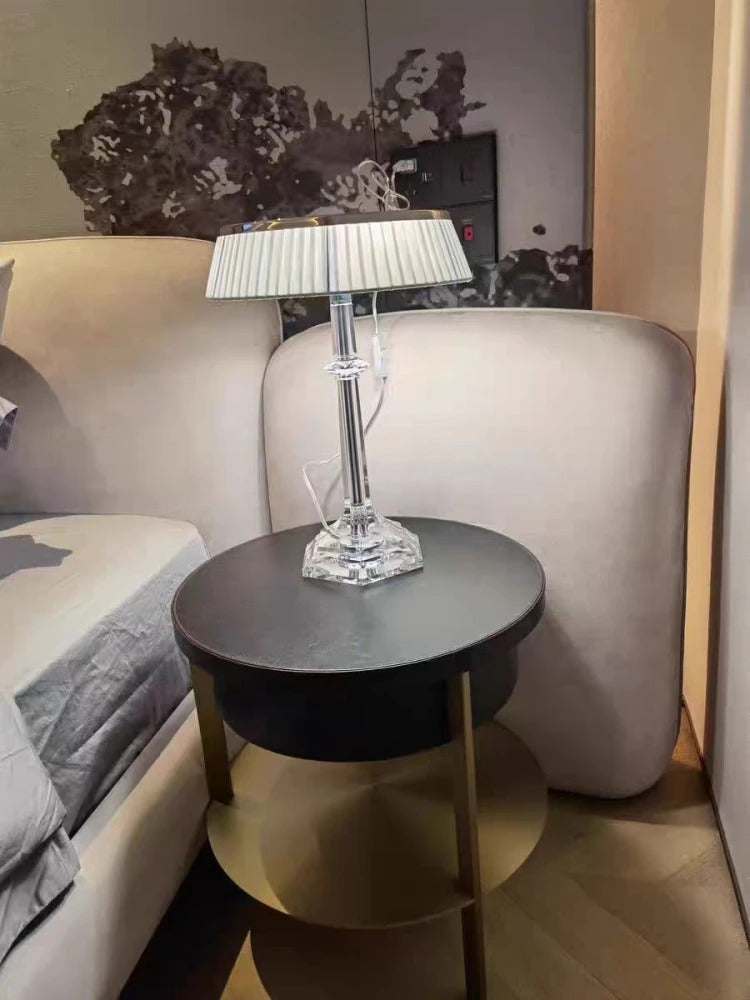 French Crystal Body Table Lamp Living Room Luxury Atmosphere Bedroom Study Designer Art Fabric Lampshade Villa LED Light Decor