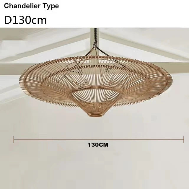 Japanese Rattan Pendant Light Wabi Sabi Wicker Chandelier For Living Room Restaurant Shop Decor Handmade Straw Hat Chandelier