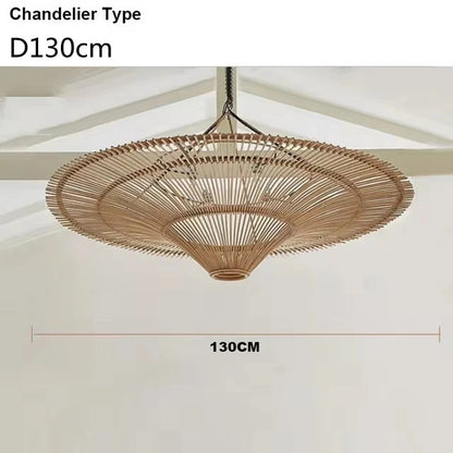 Japanese Rattan Pendant Light Wabi Sabi Wicker Chandelier For Living Room Restaurant Shop Decor Handmade Straw Hat Chandelier