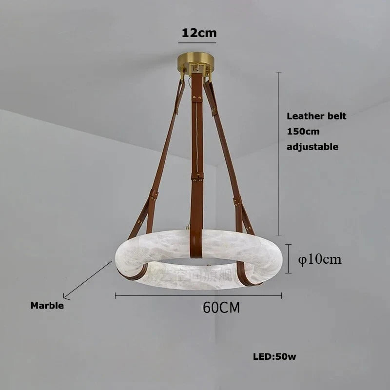 Hot selling high-end living room main light, round all copper leather pendant light, Spanish marble pendant light