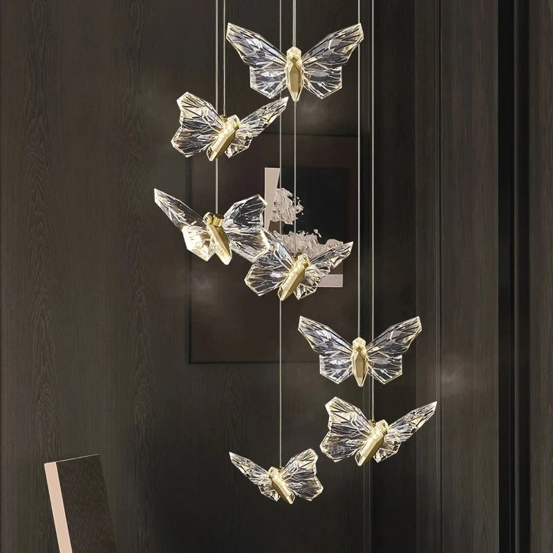 Crystal butterfly lamp Nordic Luxury Crystal Staircase Chandelier