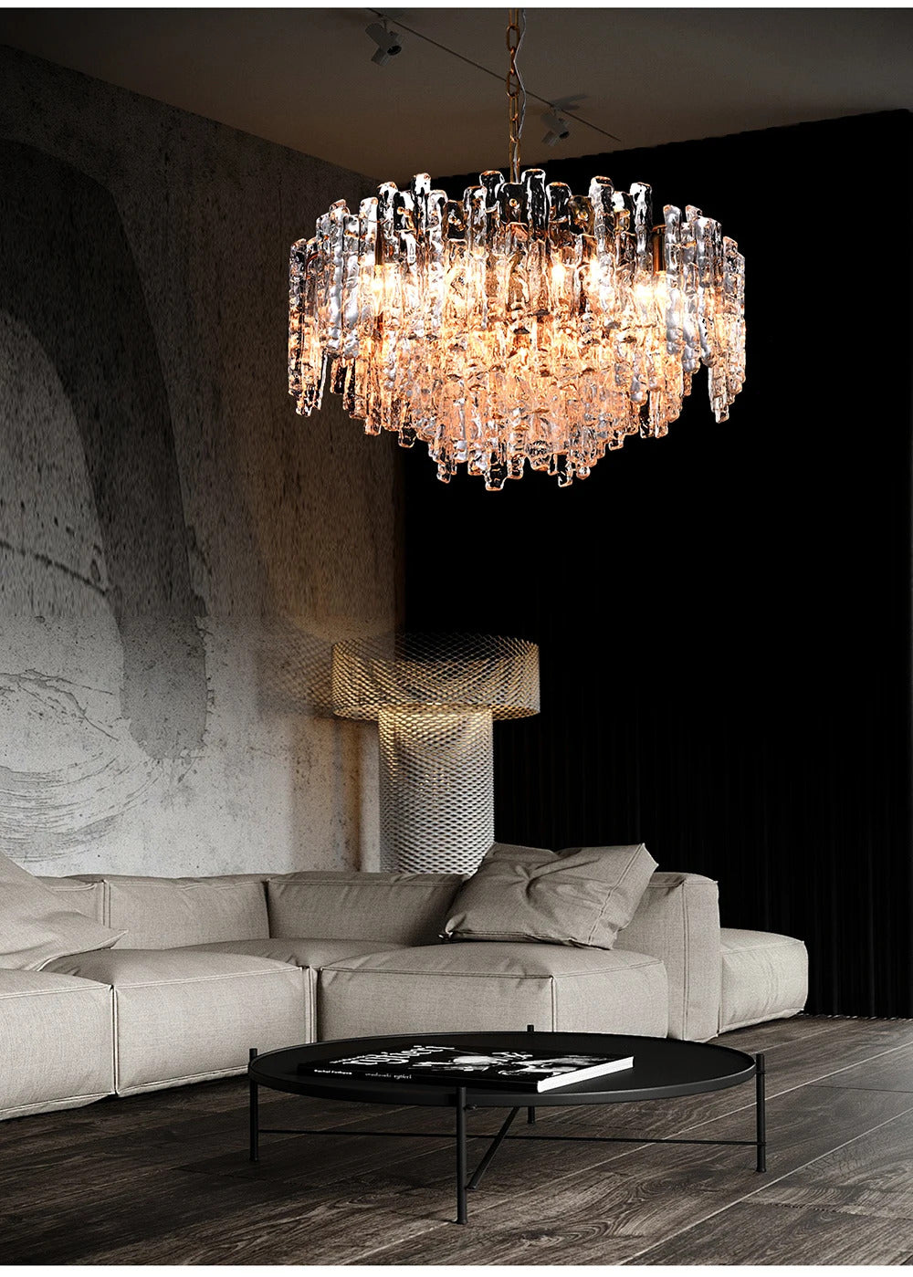 Modern Melting Ice Whiskey chandelier Italy Designer Luxury crystals Amber pendant lamps