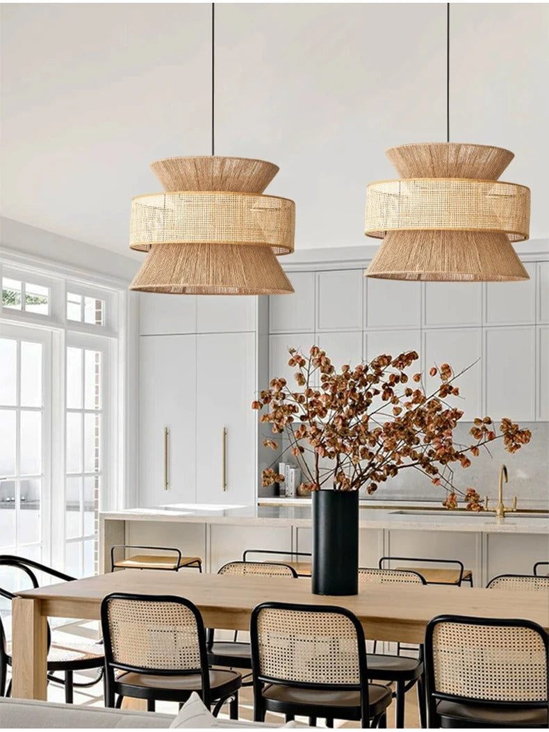 Vintage Wabi Sabi Chandelier Handmade Hemp Rope Pendant Light