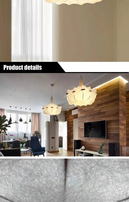 Modern Japanese Wabi Sabi Silk Pendant Lamp Living Dining Room Bedroom Ceiling Chandelier