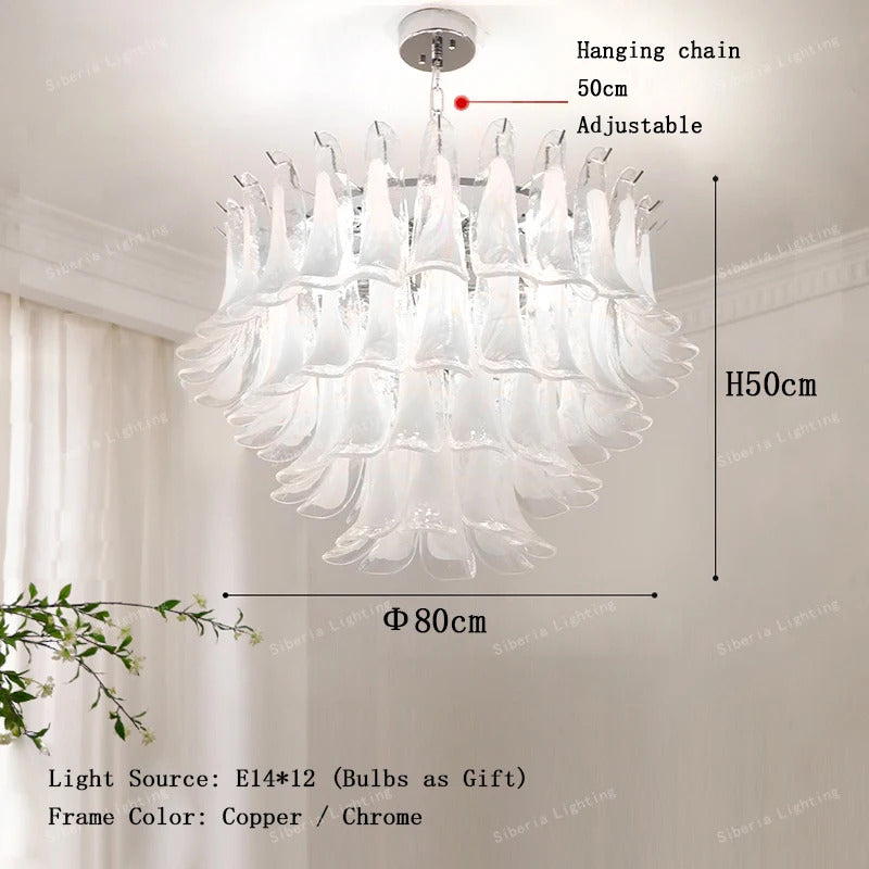 White Petal Glass Modern Romantic Artistic Ceiling Chandeliers Home LED Lighting Fixture Hanging Lamps for Living Room Decor