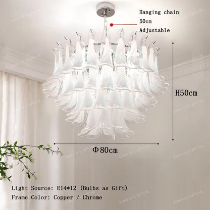White Petal Glass Modern Romantic Artistic Ceiling Chandeliers Home LED Lighting Fixture Hanging Lamps for Living Room Decor
