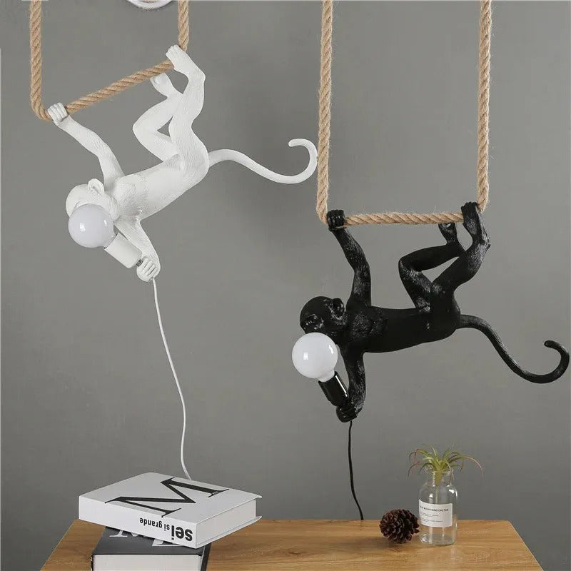 Resin chameleon pendant light Retro Hemp Rope Monkey Pendant Lamp