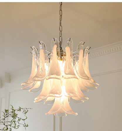 White Petal Glass Modern Romantic Artistic Ceiling Chandeliers Home LED Lighting Fixture Hanging Lamps for Living Room Decor