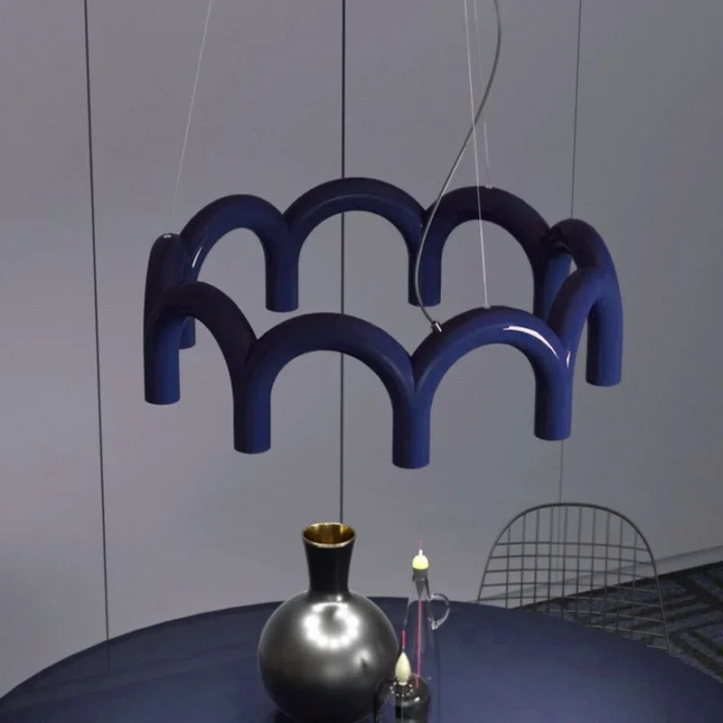 Oblure Arch Chandelier Post Modern Design Pendant Light for Coffee living Room Kitchen U shaped Lamp Blue Metal macaron lamp