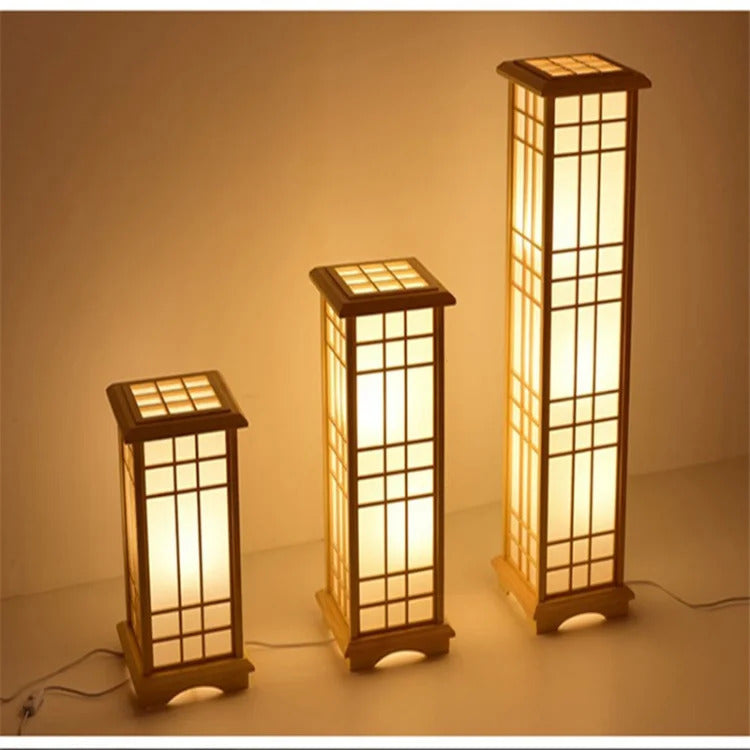 Japanese wooden floor lamp LED Wabi Sabi minimalist Square Wood Made standing lamp