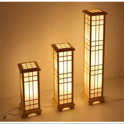 Japanese wooden floor lamp LED Wabi Sabi minimalist Square Wood Made standing lamp
