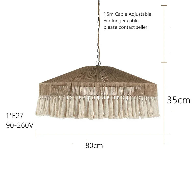 Wabi Sabi Style Retro Living Room Hemp Rope Pendant Light Bohemian Tassel Pendant Lamp