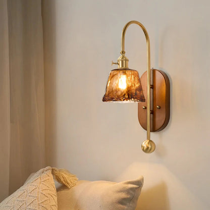 French Lomin Retro Wall Lamp Luxury vintage Glass wooden Wall Light sconce