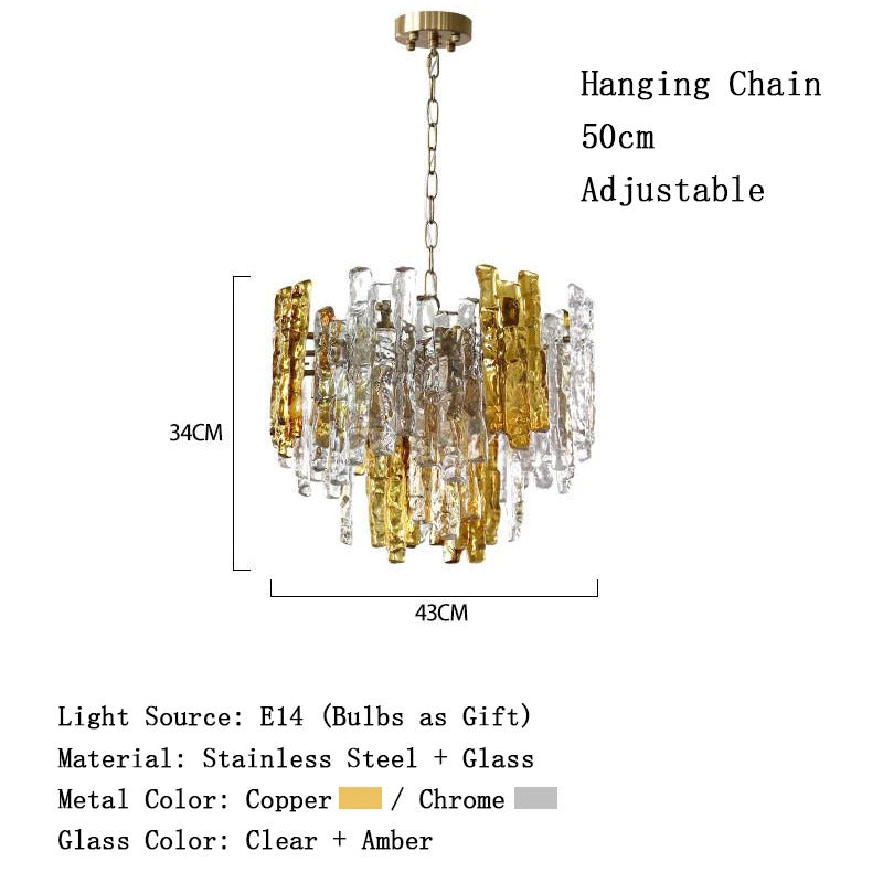Modern Melting Ice Whiskey chandelier Italy Designer Luxury crystals Amber pendant lamps