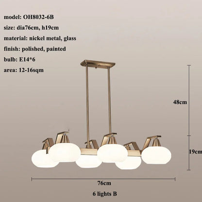 Modern silver chandelier Metal milky white glass lampshade Living Room pendant lamp