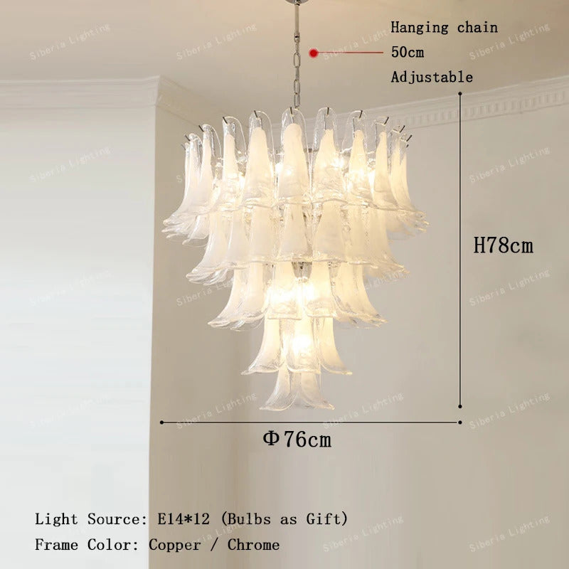 White Petal Glass Modern Romantic Artistic Ceiling Chandeliers Home LED Lighting Fixture Hanging Lamps for Living Room Decor