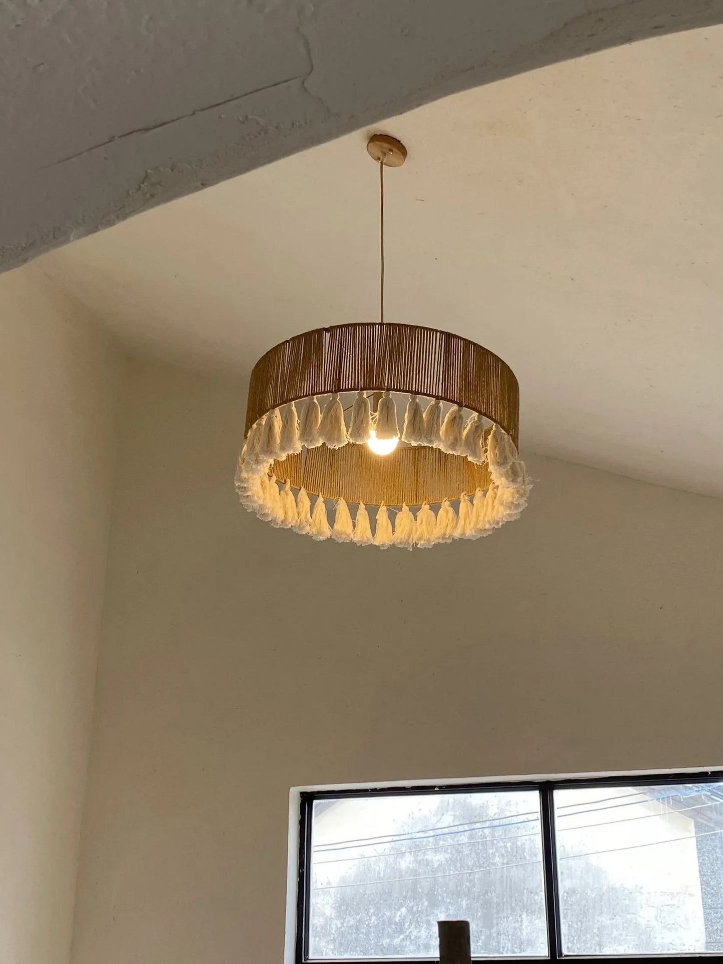 Wabi Sabi Style Retro Living Room Hemp Rope Pendant Light Bohemian Tassel Pendant Lamp