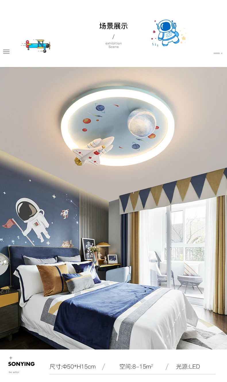 Modern Kids Room Ceiling Fan Light Cartoon Moon Astronaut children bedroom hanging Light