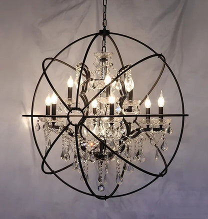 Retro Wrought Iron Chandelier Rustic Orb Vintage Crystal Bird Cage pendant lamps