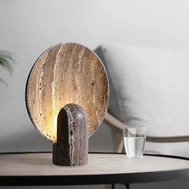 creative living room brown luxury dark travertine rock minimalist Nordic bedroom home decor LED modern resin table lamp