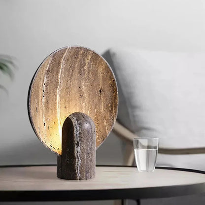 creative living room brown luxury dark travertine rock minimalist Nordic bedroom home decor LED modern resin table lamp