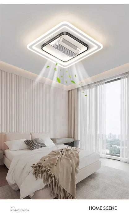 Invisible leafless LED ceiling fan light bedroom hotel remote control hanging lamp