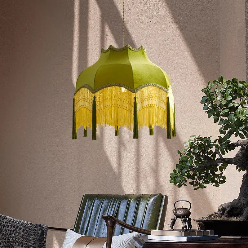 French Green Tassel Dining Room Chandeliers Retro Tassel pendant lamp