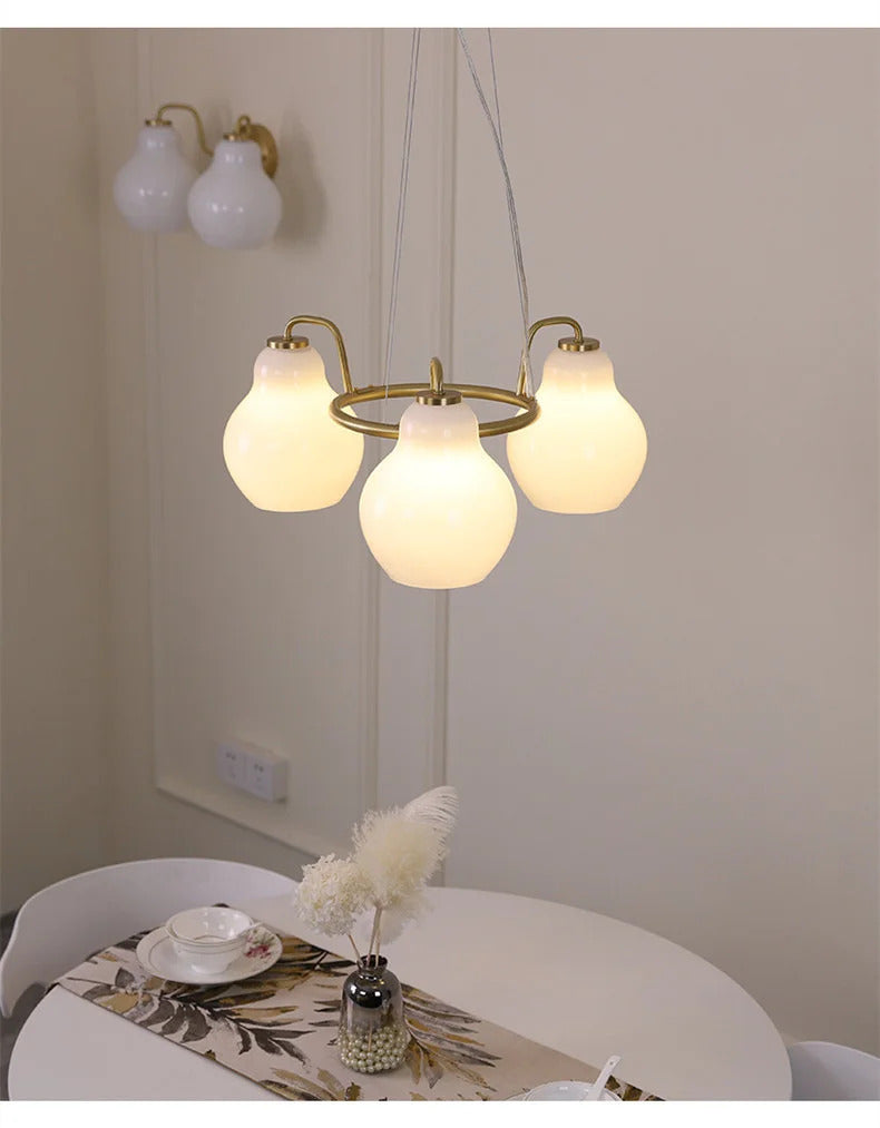 French vintage Cream Glass chandelier Nordic ring Calabash pear pendant lamp