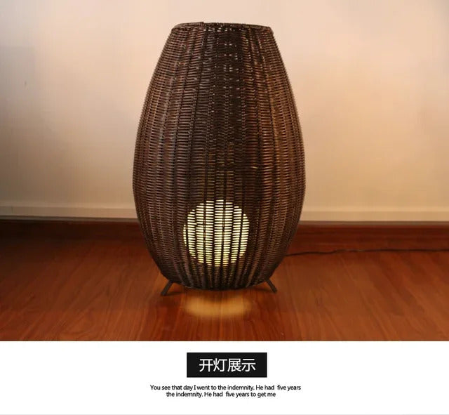 Natural handmade rattan floor lamp Japanese Outdoor waterproof Garden standing lamp