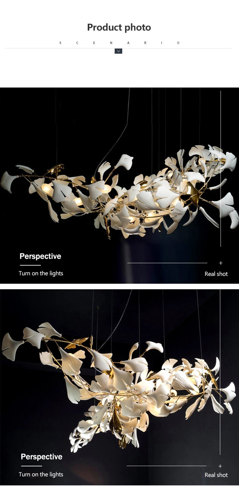 Luxury Ceramic Ginkgo Leaf Chandelier Gold Branches Chandelier