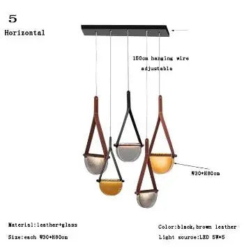 Modern leather handmade glass pendant lamp gray amber clear glass pendant Light