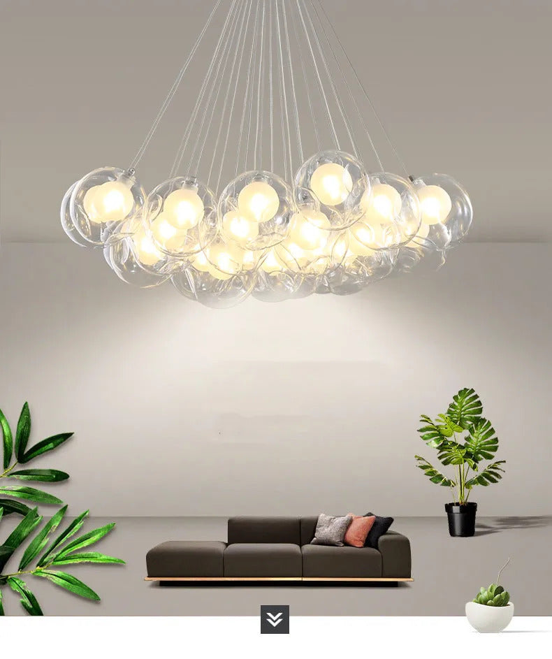 Nordic LED Bubble Lamp Chandelier Modern Clear Glass Ball Suspension Lamp