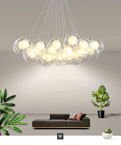 Nordic LED Bubble Lamp Chandelier Modern Clear Glass Ball Suspension Lamp