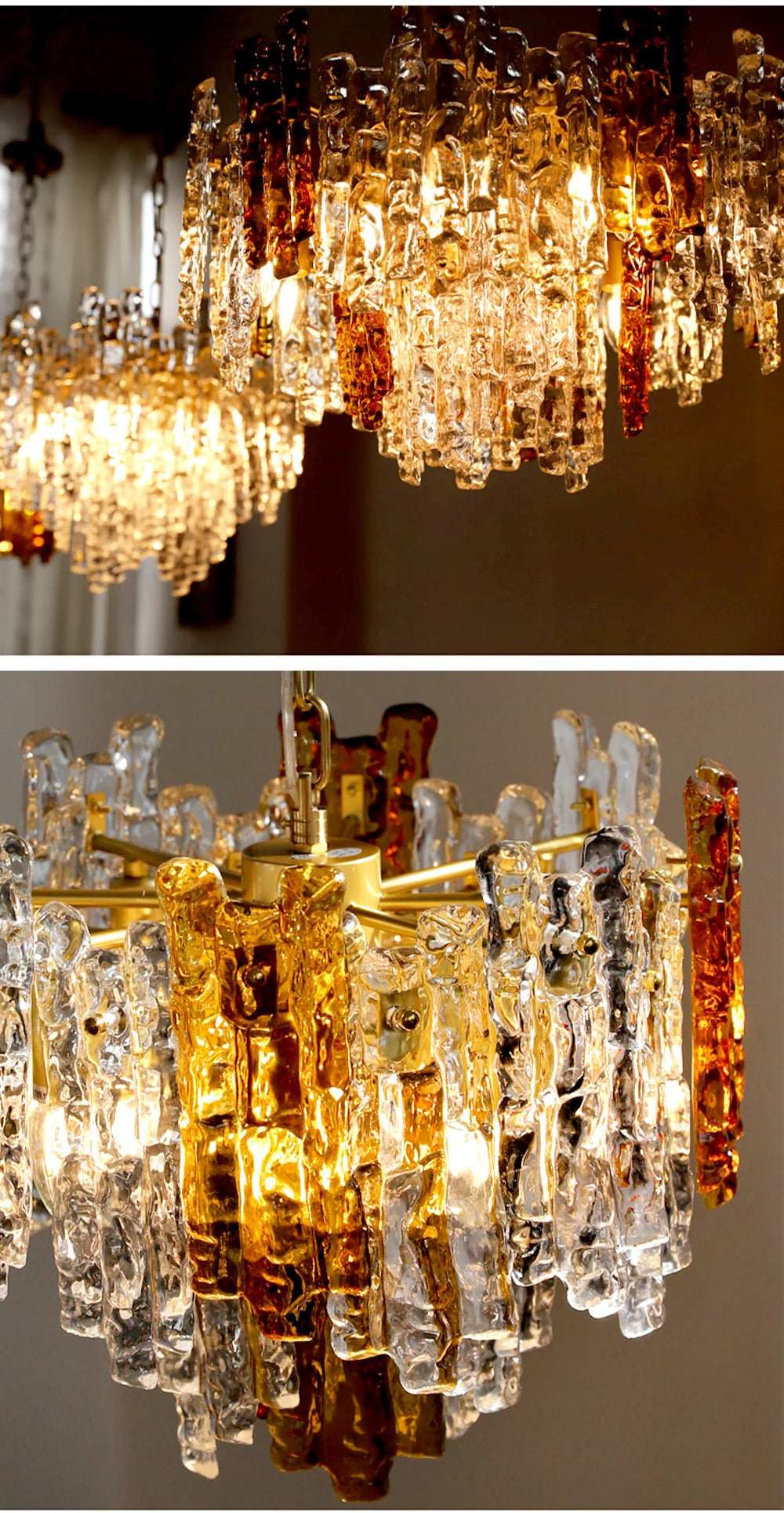 Modern Melting Ice Whiskey chandelier Italy Designer Luxury crystals Amber pendant lamps