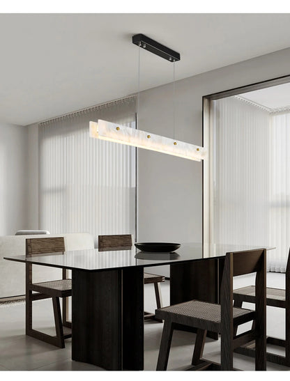 Marble Rectangular long strip Chandelier Modern Luxury resin acrylic Gold Pendant light