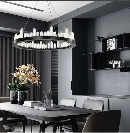 Modern Luxury Crystal Ring chandeliers Round black golden pendant lamp LED hanging light